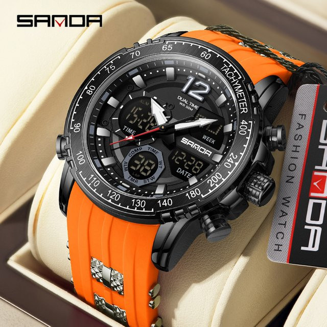 SANDA Armbanduhr, Digitaluhr, Quarz, Kautschuk, Schwarz, Herren - Bild 1