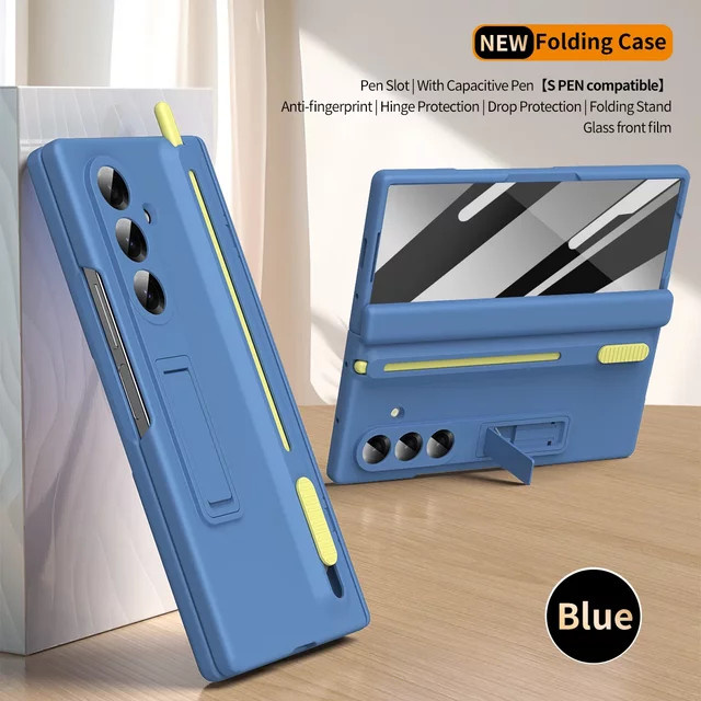 Schutzhülle mit Stiftschlitz für Samsung Galaxy Z Fold 7 6 5 4 3 inklusive Scharnierschutz und Anti-Kratz-Funktion in Blau - Bild 1