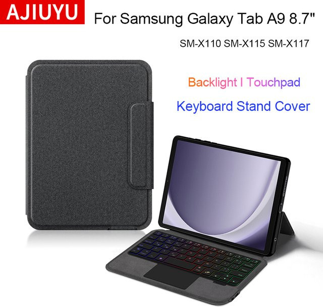 AJIUYU Magic Hintergrundbeleuchtung Tastatur für Samsung Galaxy Tab A9 8,7 Zoll SM-X110 SM-X115 Case in Schwarz mit AZERTY Layout - Bild 1