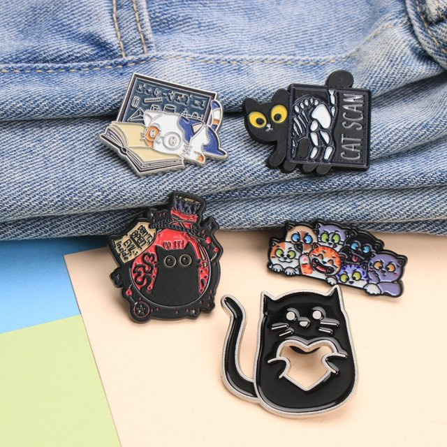 MDKES Emaille-Pin-Set, Cartoon-Punk-Katzen-Anstecknadel, Unisex - Bild 1