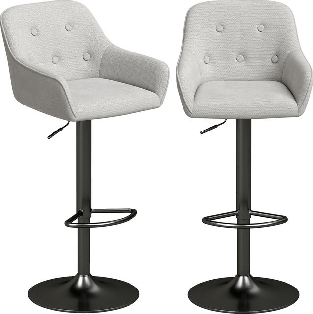 Aosom 2er-Set Barhocker aus Chenille in Grau, höhenverstellbar und 360 Grad drehbar mit gepolsterter Sitzfläche, Rückenlehne und Fußstütze für Küche und Esszimmer - Bild 1