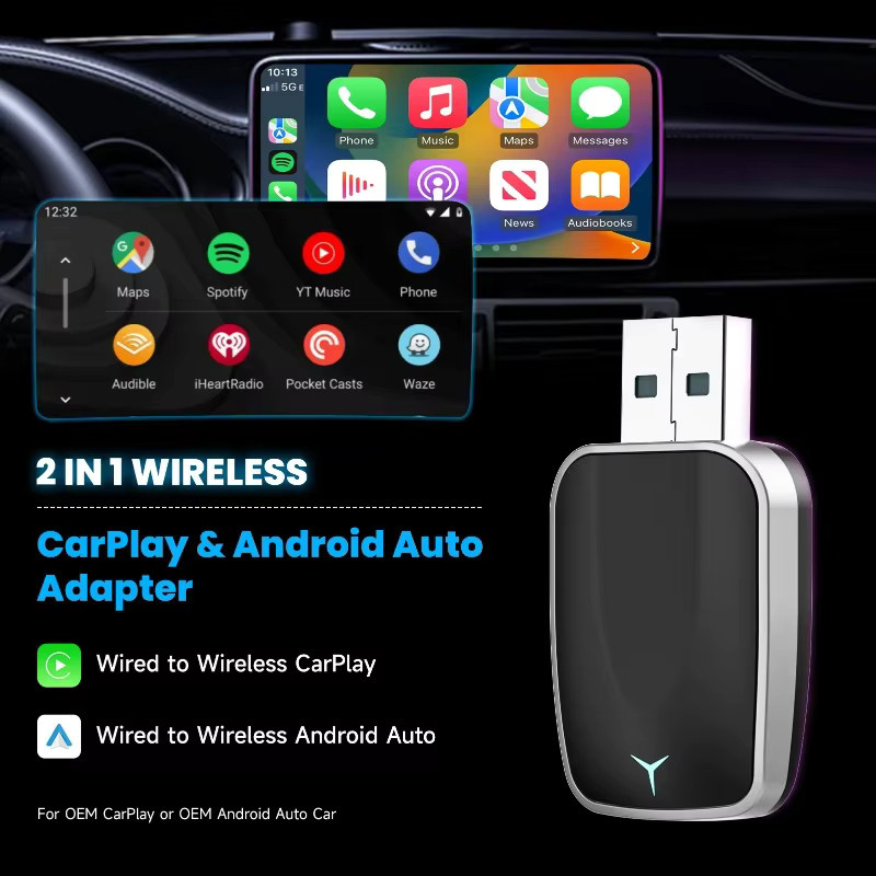 2-in-1 AI Box Mini Adapter für kabelloses CarPlay und Android Auto, WiFi Smart Dongle in Schwarz, kompatibel mit 99 % der Fahrzeuge - Bild 3