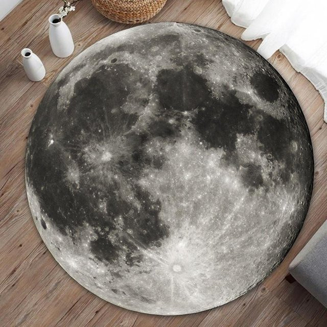 Runder Teppich Lodestar mit Erdglobus und Mondoberfläche in Grau, Durchmesser: 120 cm - Bild 1