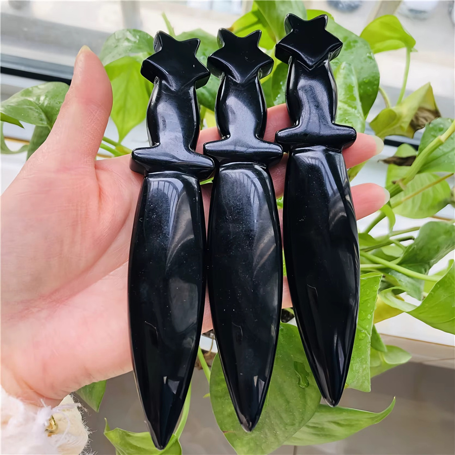 Obsidian-Mondschwert-Schnitzerei aus Stein von CrystalHola in Schwarz - Bild 3