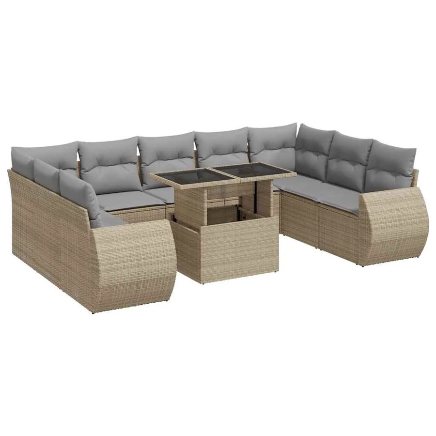 vidaXL 10-tlg. Garten-Sofagarnitur in L-Form aus Poly-Rattan in Beige-Grau mit UV-beständigen Kissen und pulverbeschichtetem Stahlgestell - Bild 2