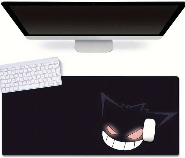 Großes Gaming-Mauspad mit Cartoon-Monster-Muster in Schwarz für E-Sport und Büro - Bild 1