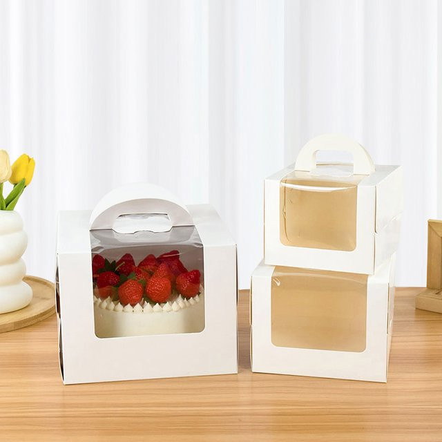ZQNYCY Umweltfreundliche Fenster-Kuchenbox aus Papier mit Griff in Weiß für Muffins, Cupcakes und Geschenke - Bild 1