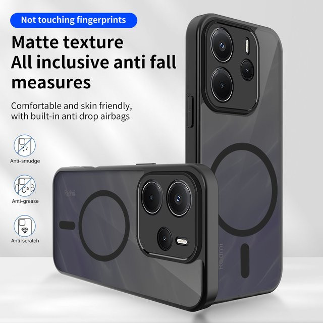 Magnetische Hartschale für Xiaomi Redmi Note 13 14 Pro Plus 5G, matte Handyhülle mit MagSafe Wireless Charge Unterstützung, Farbe: Schwarz - Bild 1