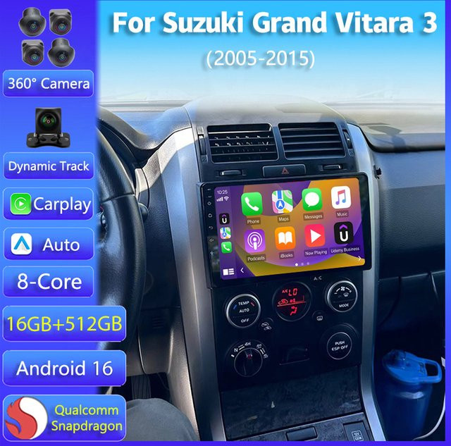 RSNAVI Android 16 Multimedia Auto-Radio-Player mit CarPlay und Android Auto für Suzuki Grand Vitara 3 (2005 - 2015), Schwarz, DSP, WIFI und 4G Unterstützung - Bild 1