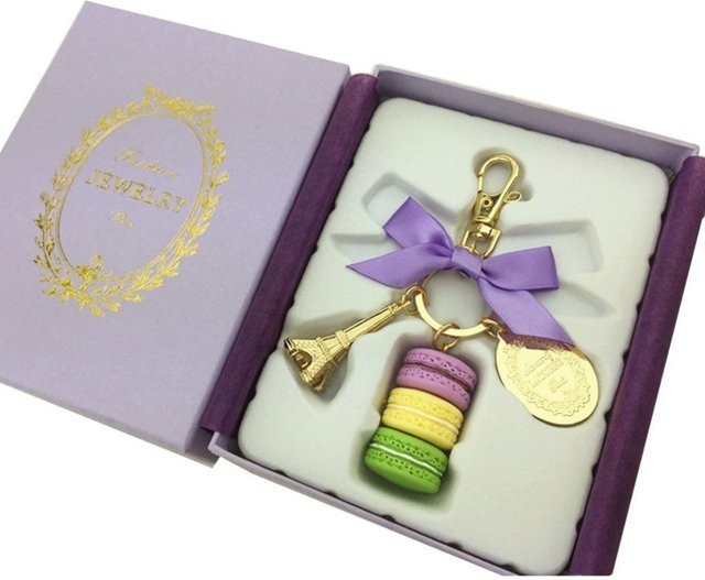 Weikesi Schlüsselanhänger, Schleife, Macaron, Eiffelturm, violett, Damen - Bild 1