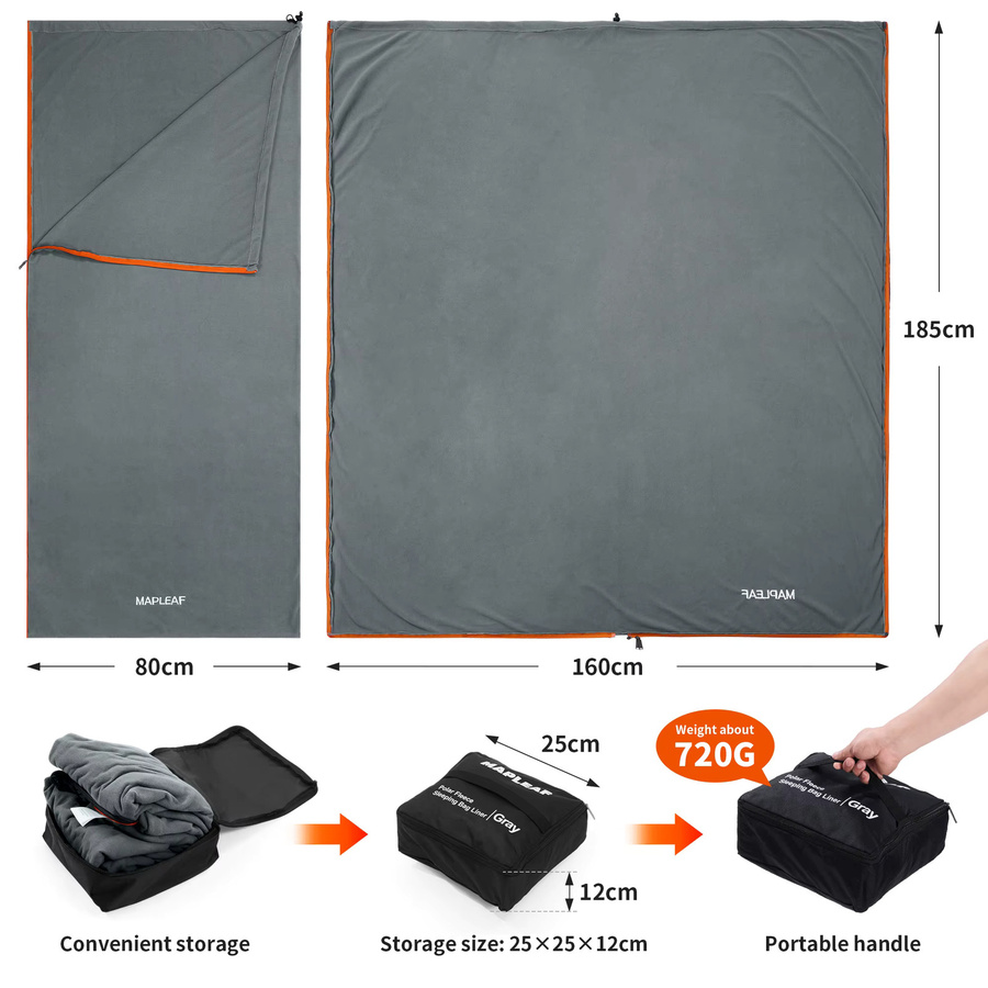 MAPLEAF Fleece-Schlafsack-Inlett für Erwachsene, leichtgewichtiger Winter-Schlafsack und Campinglaken in Blau oder Grau - Bild 4