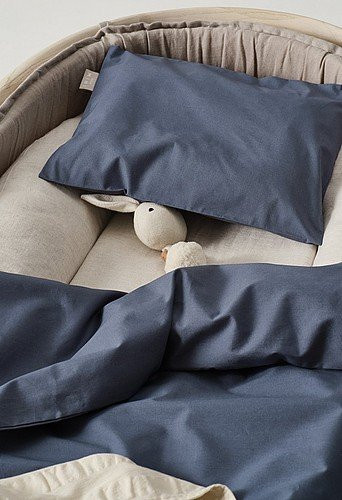 ZACK Percale Baby Bettwäsche aus Bio-Baumwolle mit Tier-Motiven in Blau, Set bestehend aus Bettbezug und Kissenbezug - Bild 1