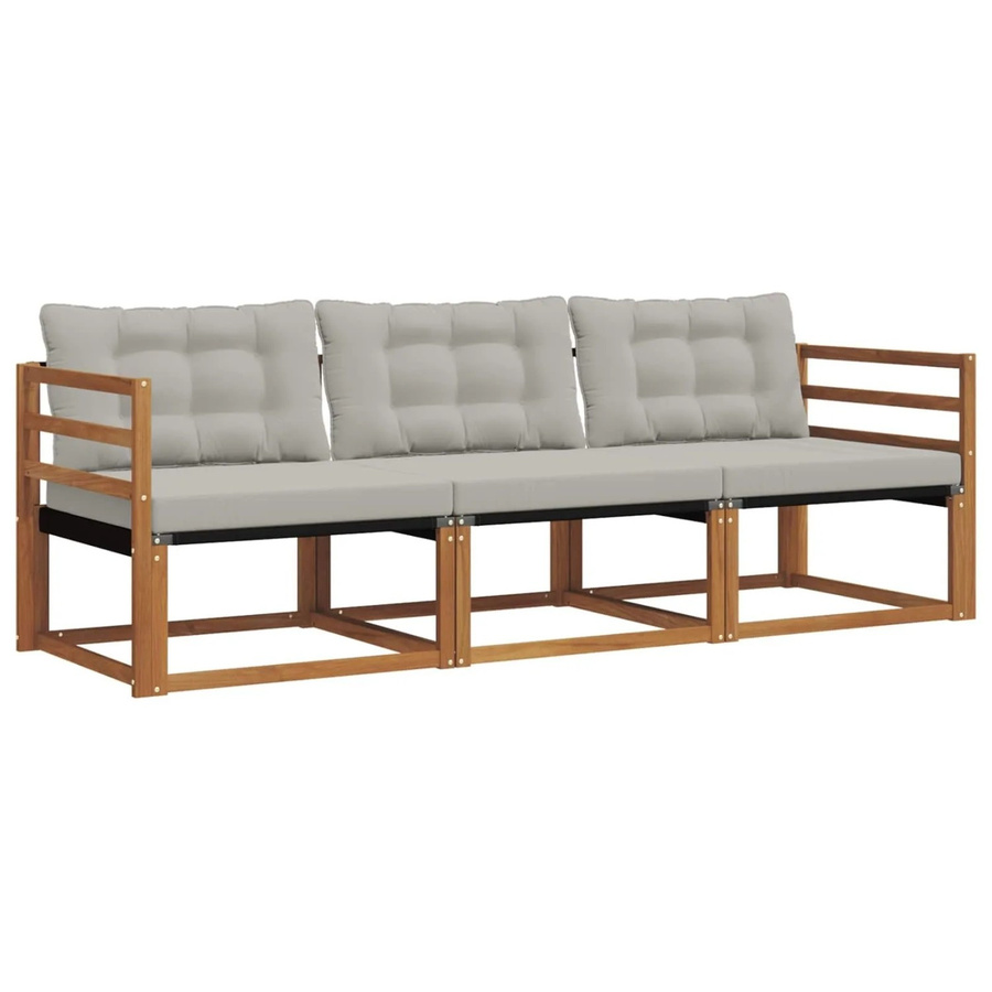 vidaXL Outdoor-Sofagarnitur 3-teilig aus Akazienholz mit Textilene-Bezug und Kissen in Natur und Hellgrau - Bild 2