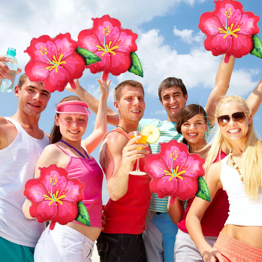Hawaiianische Party-Dekoration mit Hibiskus-Blumen und tropischen Luftballons für Geburtstag, Hochzeit oder Strandpartys - Bild 3