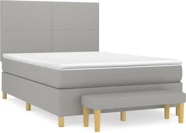 vidaXL Boxspringbett mit Matratze Hybrid-Design in Hellgrau und Weiß, B/T/H: 140 x 190 x 50 cm - Bild 1
