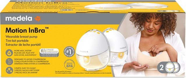 Medela Motion InBra Elektrische Doppelmilchpumpe, tragbar und wearable, Weiß/Gelb - Bild 1