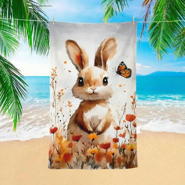 JMG Household Supplies Strandtuch Kaninchen Schmetterling, schnelltrocknend und saugfähig, Mehrfarbig, B/H: 50 x 100 cm - Bild 1
