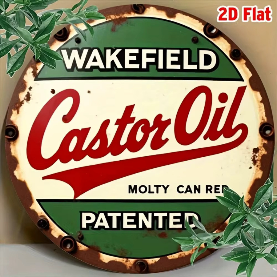 CIFBUY Vintage Wakefield Castor Oil Rundes Aluminiumschild als Rustikale Farmhaus-Wandkunst in Grün-Rot-Finish - Bild 5