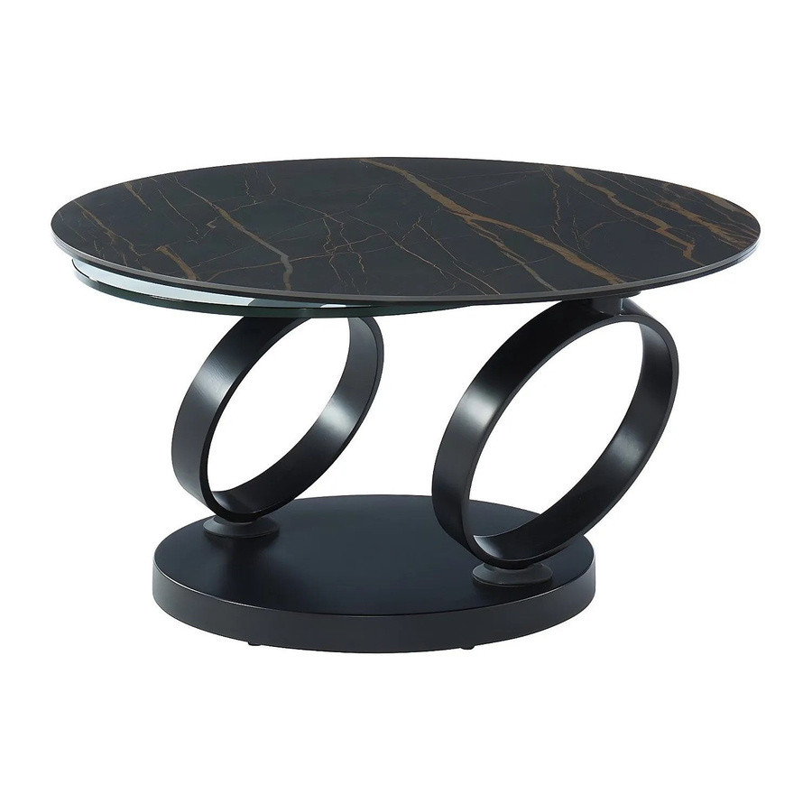 Couchtisch Joline in Schwarz und Transparent mit Marmor-Look und drehbarer Platte aus gehärtetem Glas, B/T/H: 131,5 x 80 x 42 cm - Bild 2