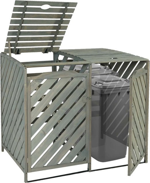 MCW Mülltonnenverkleidung J44 Mülltonnenbox aus Holz in Grau, erweiterbar für 2 oder 4 Mülltonnen, B/T/H: 121 x 133 x 98 cm - Bild 1