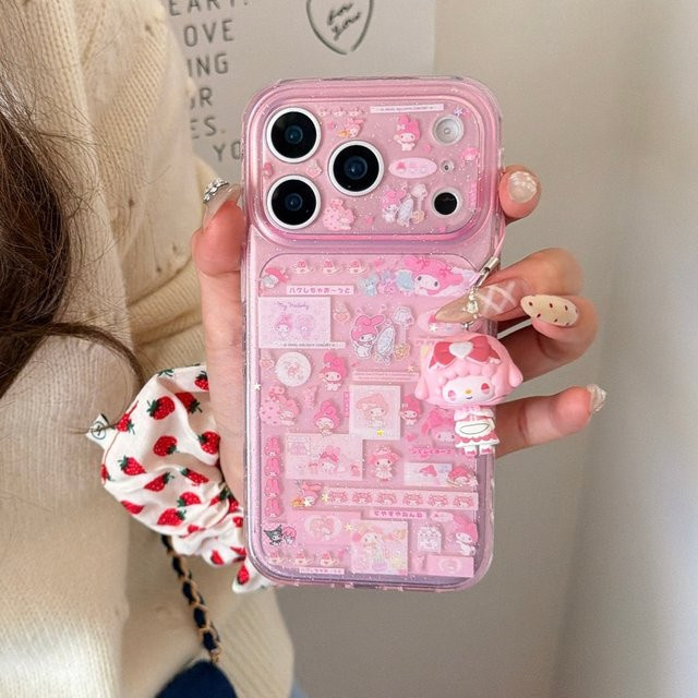 Sanrio Handyhülle Kollagen-Melodie in Pink für iPhone 17 Pro, 16 Pro Max, 15 Pro, stoßfeste Schutzhülle mit Doppelschicht-Design - Bild 1