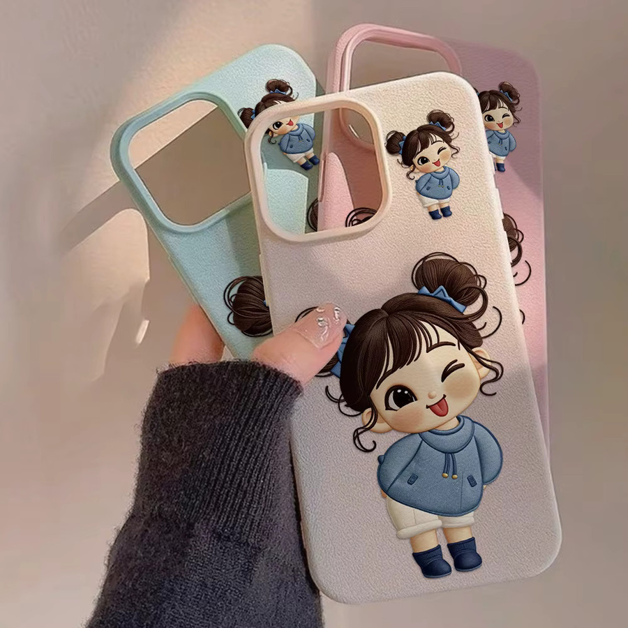 AKABEILA Handyhülle aus Leder und Silikon mit niedlichem Mädchen-Design für iPhone, stoßfest, Pink/Mehrfarbig - Bild 5