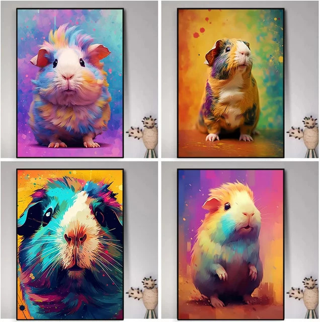 Modernes Leinwandgemälde von Potdemiel mit abstraktem Meerschweinchen-Motiv in Multicolor als Wandkunst für dein Zuhause - Bild 1