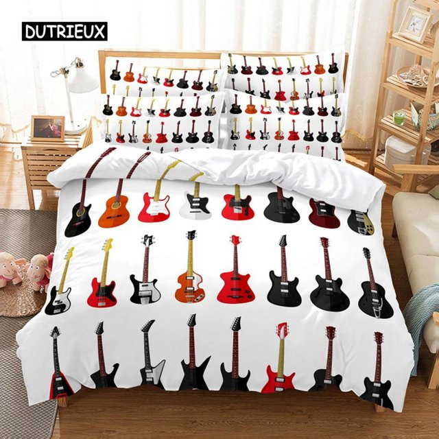 Binchi Musik-Bettwäsche-Set mit 3D-Digitaldruck aus Mikrofaser, Weiß, B/H: 150 x 200 cm - Bild 1