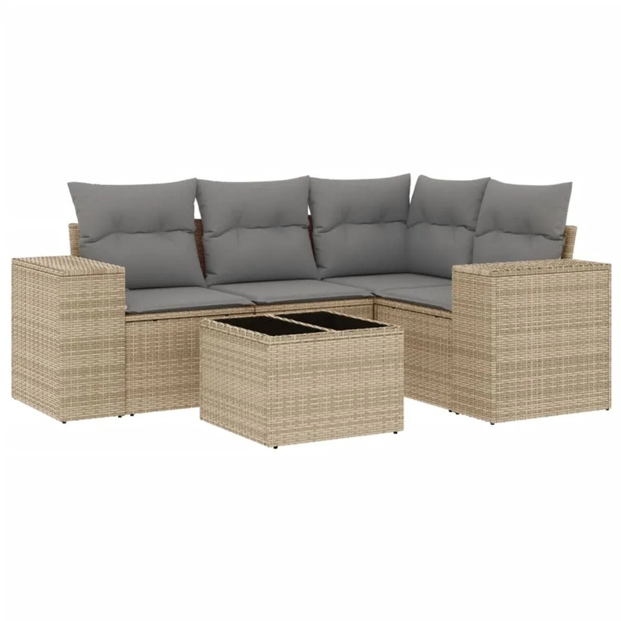 vidaXL 5-tlg. Garten-Sofagarnitur in L-Form aus Poly-Rattan mit Kissen in Beige - Bild 2