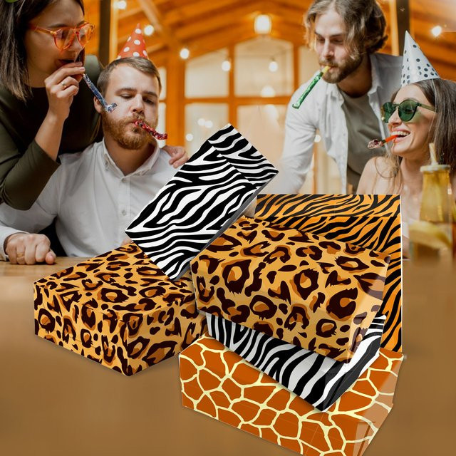 12 Stück Dschungeltiere Party Geschenkboxen aus Papier mit Leopard und Zebra Streifen in Multicolour zum Basteln und Dekorieren - Bild 1