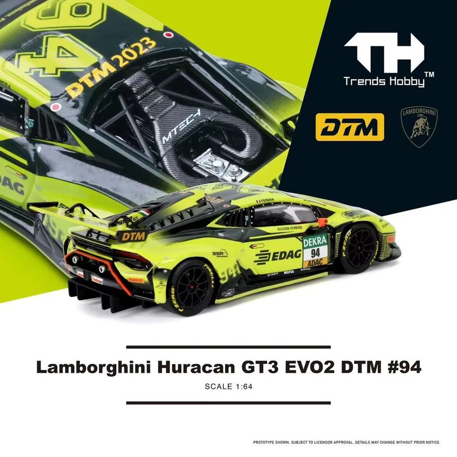 Trends Hobby Lamborghini GT3 EVO2 DTM Porsche Taycan Turbo GT, Automodell, 1:64, Metall, Gelb - Bild 3