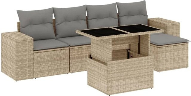 vidaXL 6-tlg Garten-Sofagarnitur aus Poly-Rattan in Beige mit Kissen und pulverbeschichtetem Stahlgestell - Bild 1