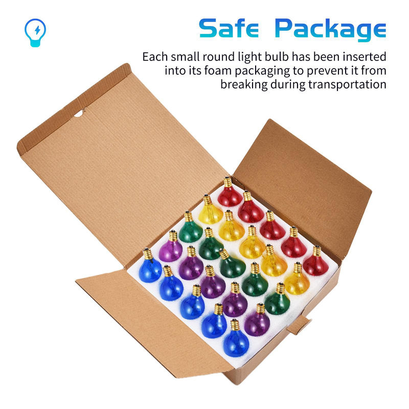 25er Set TOMTOP JMS G40 Wolfram Glühbirnen mit E12 Sockel, 7W, 220-240V, dekorative Globe Glühbirnen in Blau, Grün, Rot, Gelb und Multicolour - Bild 11
