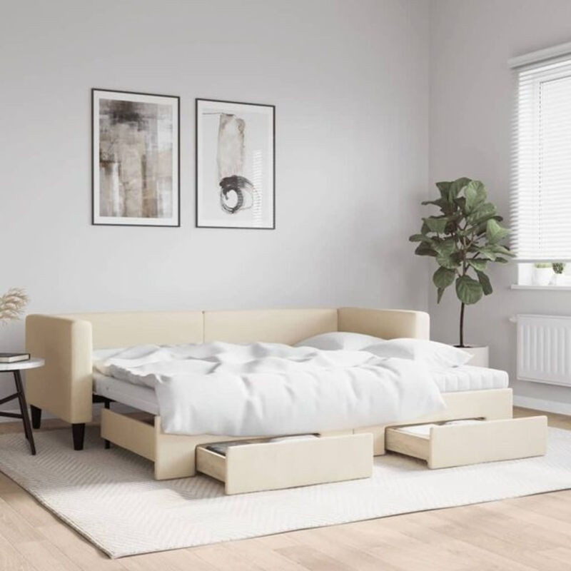 Ausziehbares Funktionsbett vidaxl mit Schubladen in Beige aus Stoff und Metall, Breite: 80 cm, Länge: 200 cm - Bild 1