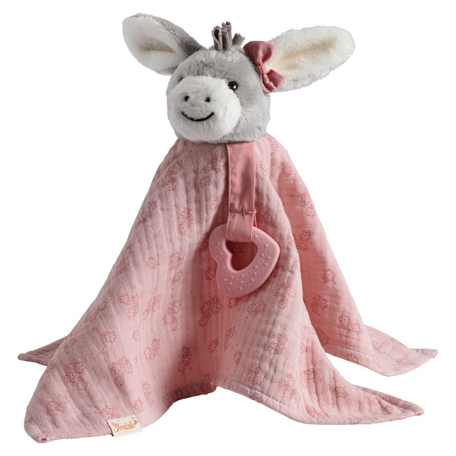 Sterntaler Schmusetuch Emmi Girl mit Beißring in Grau und Pink aus Baumwolle, Breite: 34 cm - Bild 1