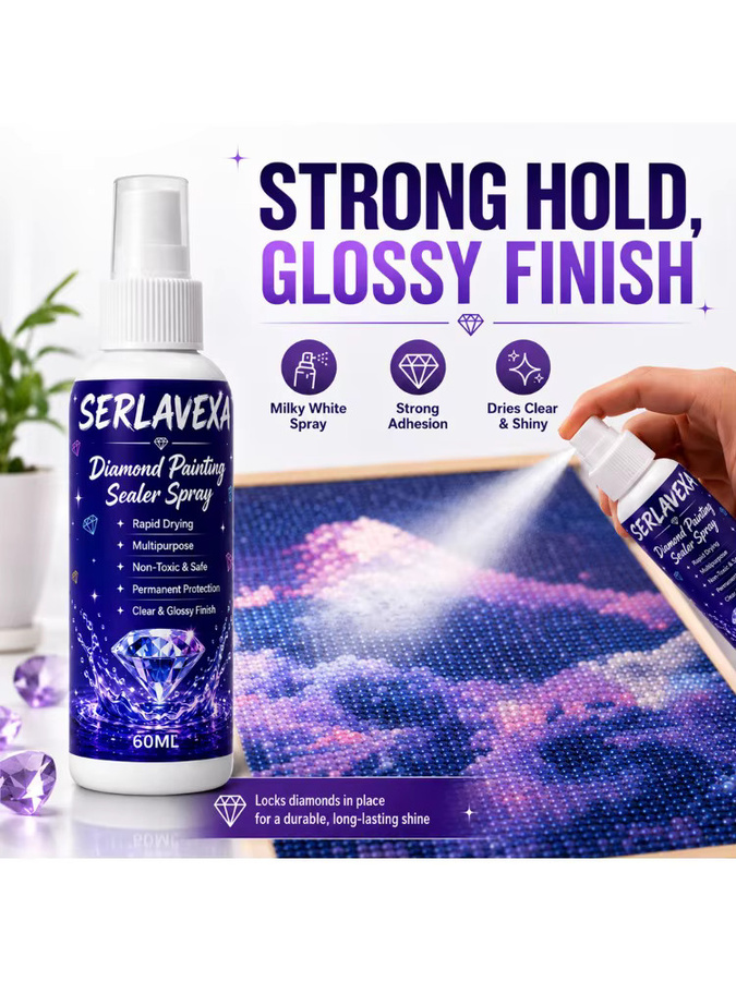 SERLAVEXA Diamantmalerei-Versiegelungsspray mit glänzendem Finish für Perlen-Leinwand-Sets, transparent, 60 ml - Bild 7