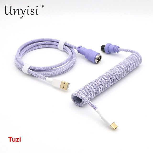 Unyisi Spiralkabel USB auf Typ-C zu USB-C aus handgefertigtem Paracord und PET-Doppelhülsen in Rot für mechanische Tastaturen - Bild 1