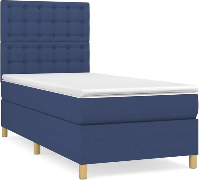 vidaXL Boxspringbett mit Matratze in Blau, Hybrid-Bett mit Taschenfederkern aus Stoff, B/T/H: 90 x 200 cm - Bild 1
