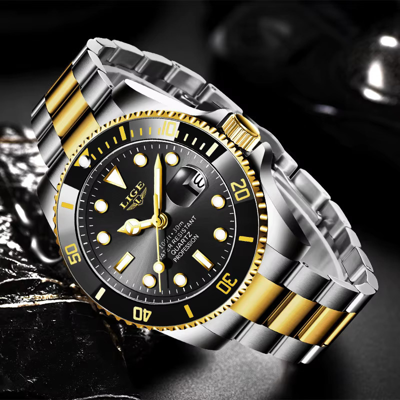 LIGE Armbanduhr Quarz, Edelstahl, Schwarz, Herren - Bild 3