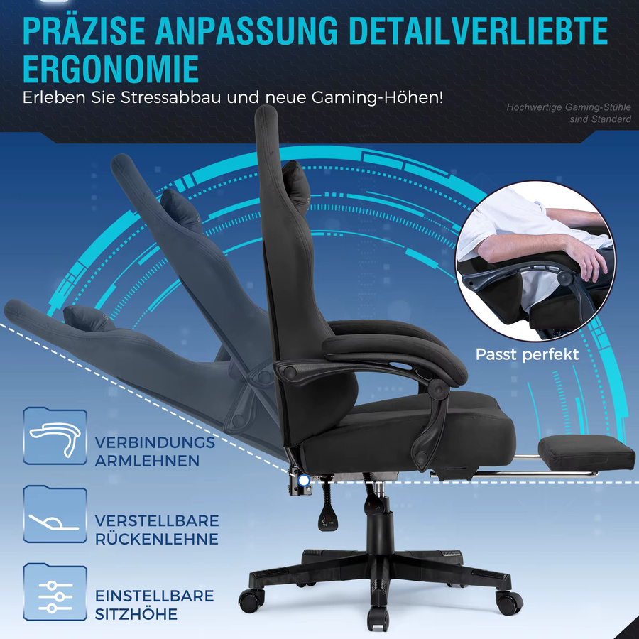 GTPLAYER Gaming Stuhl aus atmungsaktivem Stoff in Rot, ergonomischer Bürostuhl für PC und Gaming - Bild 3