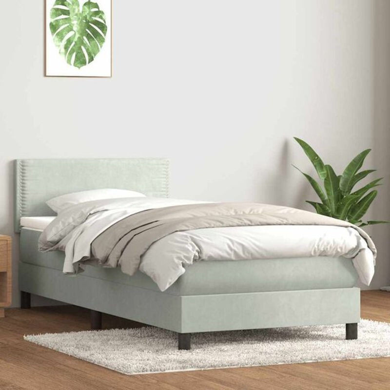 Vidaxl Boxspringbett mit Matratze in Grau aus Samt, B/L: 80 x 220 cm - Bild 1