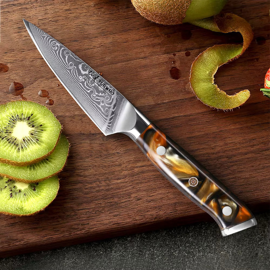 TURWHO Schälmesser aus 67-lagigem Damaststahl, 3,5 Zoll, Mehrfarbig - Bild 2