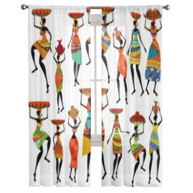 Super Six Transparenter Chiffon-Vorhang mit afrikanischen Frauen-Silhouetten in Weiß, Breite: 135 cm, Höhe: 114 cm - Bild 3