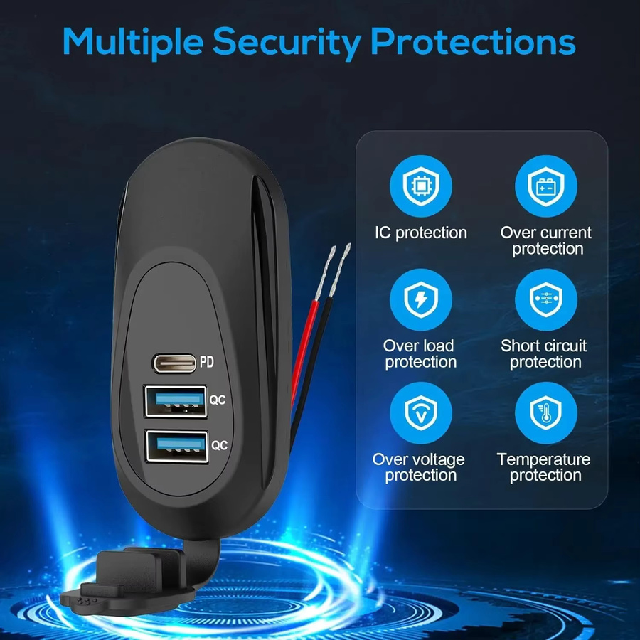 kebidumei 3-Port 12V Wohnmobil USB-Ladebuchse mit QC3.0+PD Schnellladung und USB-Anschluss, wasserdichter Stromadapter für dein Auto in Schwarz - Bild 2