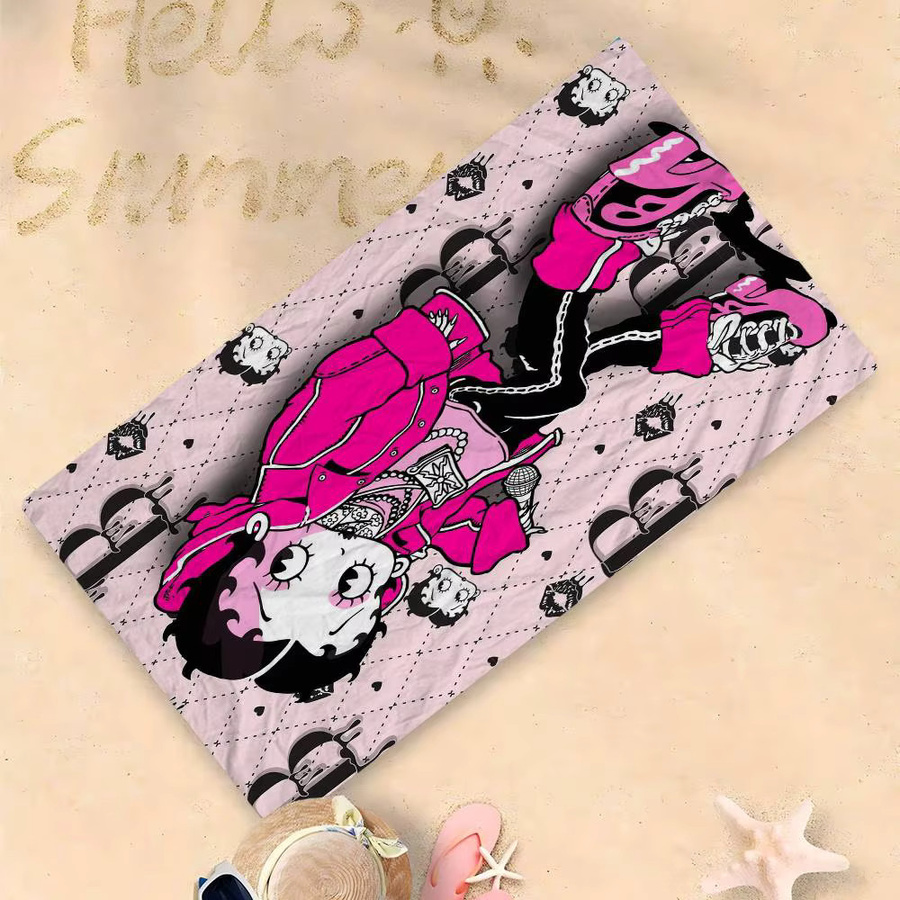 B-Betty Girl B-Boops Mikrofaserdecke in Pink, super saugfähiges und schnell trocknendes Strandtuch mit Grafikdruck - Bild 4