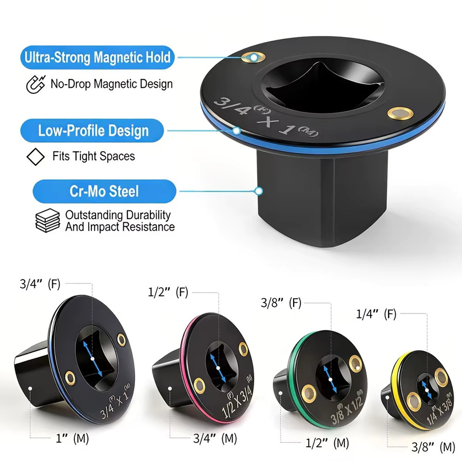 NIUXIANG Schlagsteckschlüssel-Adapter mit niedrigem Profil und magnetischer Halterung in Schwarz - Bild 3