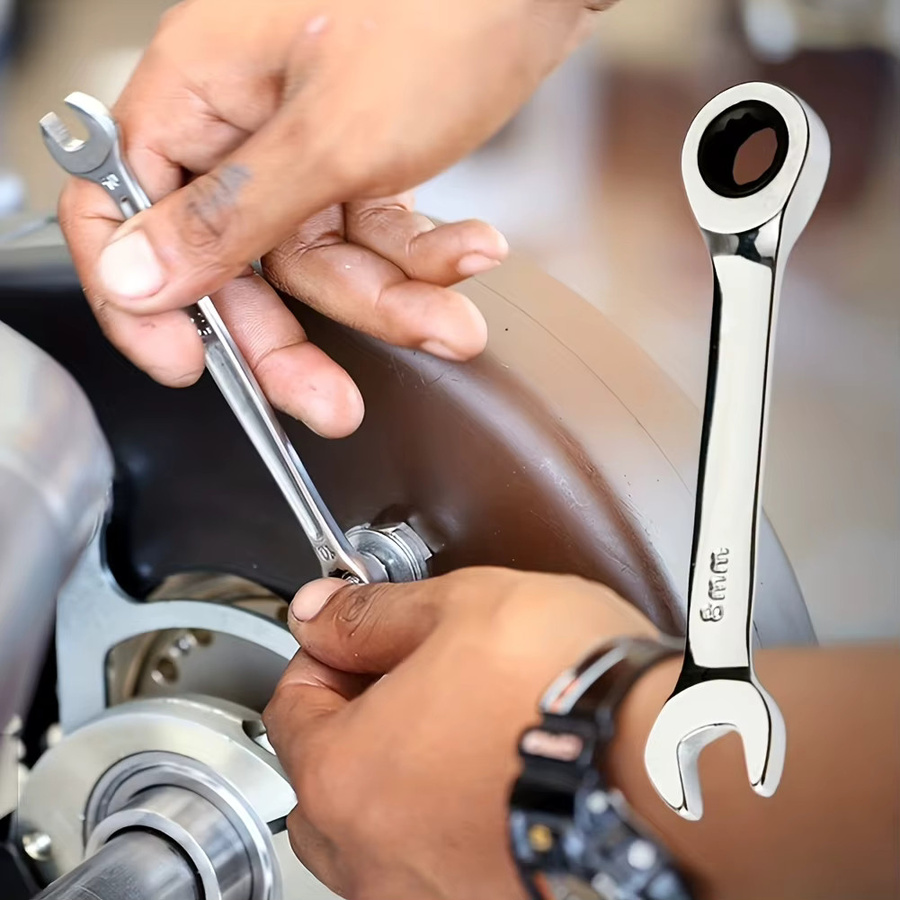 louCnloin Umkehrbarer Kombinationsschlüssel mit kurzem Griff, 72-Zahn-Ratschenschlüssel, Doppelkopf-Öffnung, 10–19 mm - Bild 2