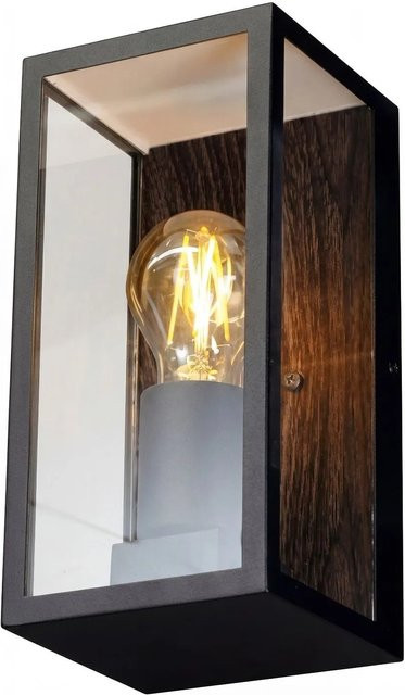 Licht-Erlebnisse Außenleuchte Schwarz aus Aluminium und Glas, Eckiges Wanddesign, IP44, E27, Höhe: 23,6 cm - Bild 1