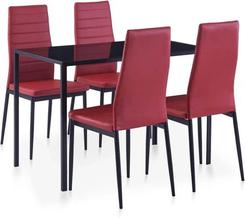 vidaXL 5-tlg. Essgruppe Weißrot Modell 1 mit Esstisch aus gehärtetem Glas und Stühlen in modernem Design, Farbe: Rot, B/T/H: 160 x 60 x 74 cm, B/T/H: 60 x 60 x 74 cm
