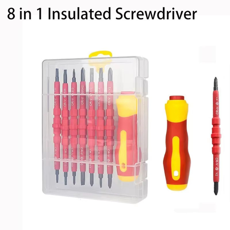 WEEKS Magnetischer Schraubendreher-Satz mit isolierten VDE-Klingen und Doppelkopf-Bits aus CRV für Elektriker, inklusive Schlitz, Phillips, Torx und Dreieck - Bild 2